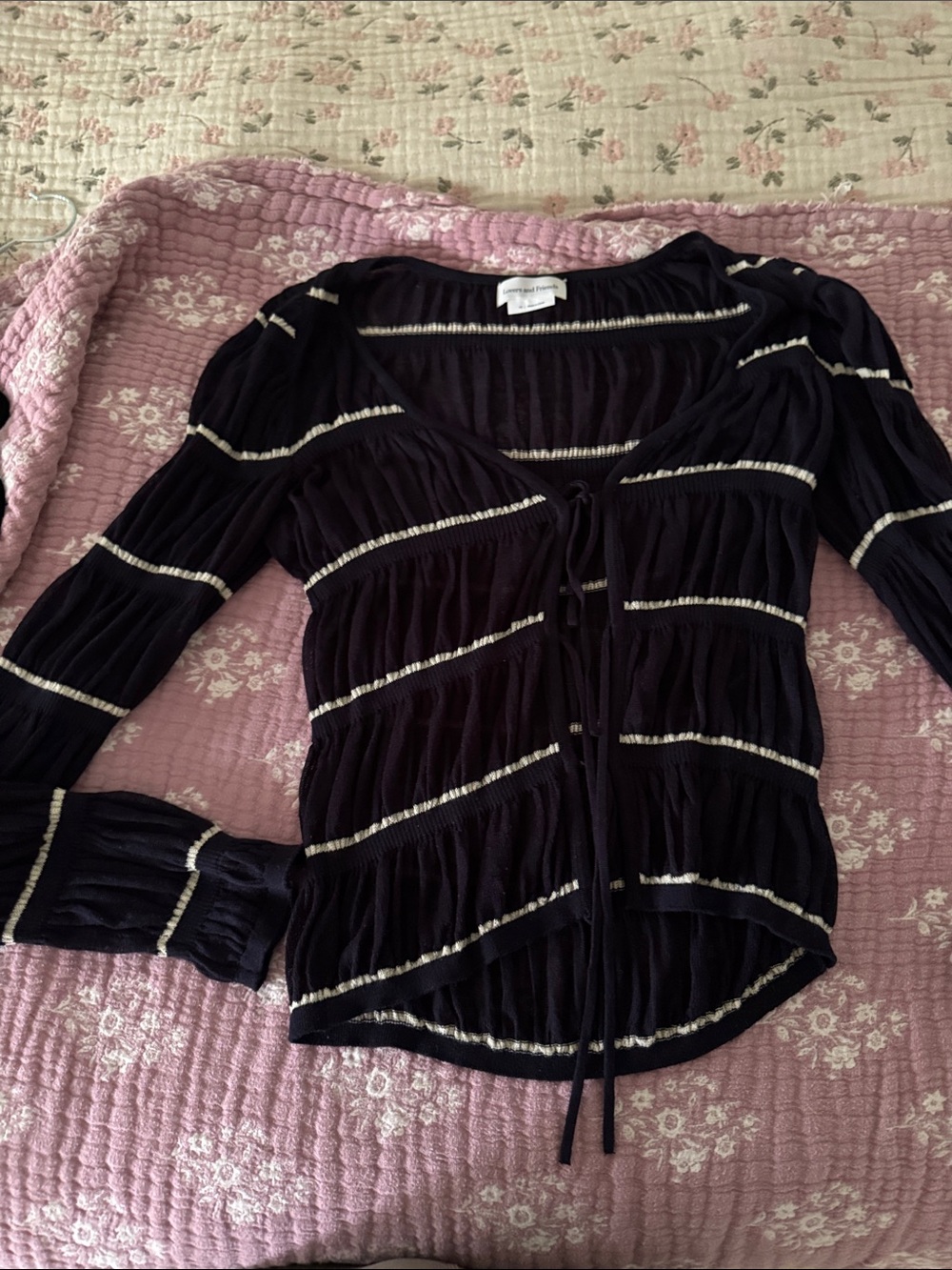 Black Stripe Tie-Front Women's Top